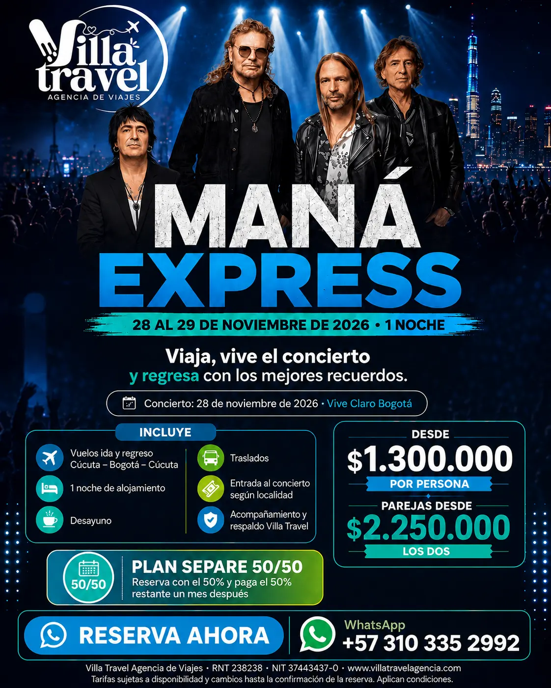 Paquete Maná Express para el concierto de Maná en Bogotá